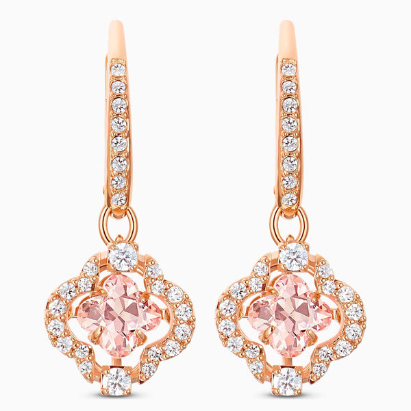 Sparkling Dance Clover Pierced Earrings, Pink, Rose-gold Tone Plated